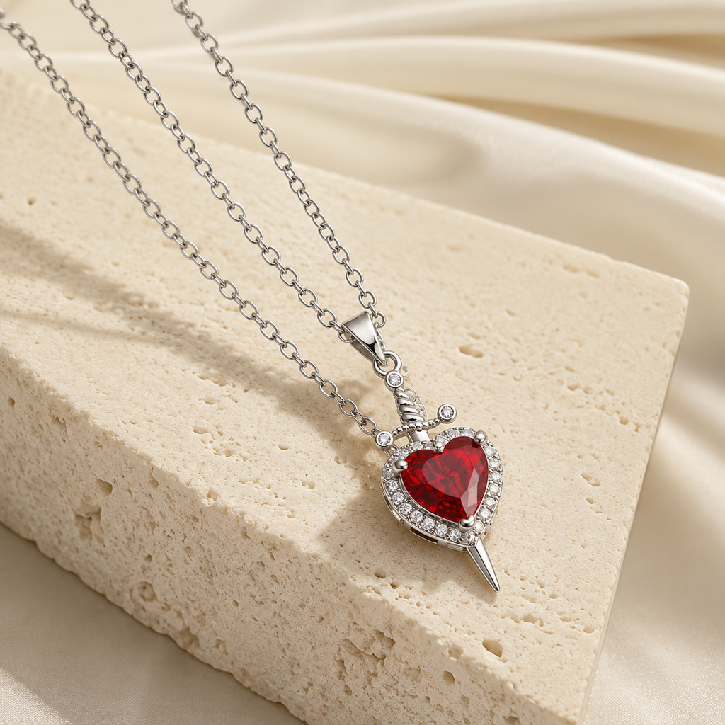 Collier Cœur Rouge Femme en Acier Inoxydable | Veléa
