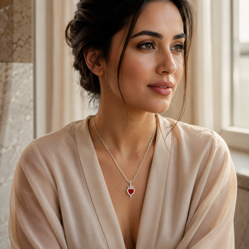 Collier Cœur Rouge Femme en Acier Inoxydable | Veléa