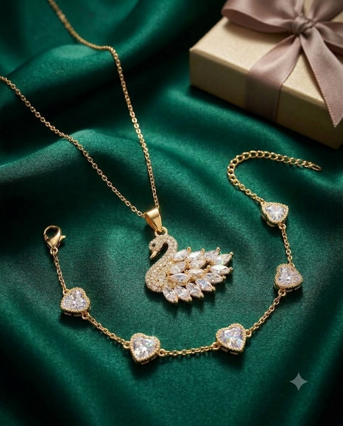 Collier Cygne Luxe & Bracelet Cœur - Bijoux Femme Tendance au Maroc